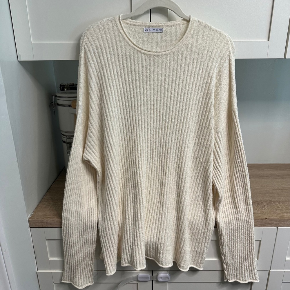 Zara Man Oversized Ribbed Knit Sweater US L Long Sleeve Layer Dropped Shoulder